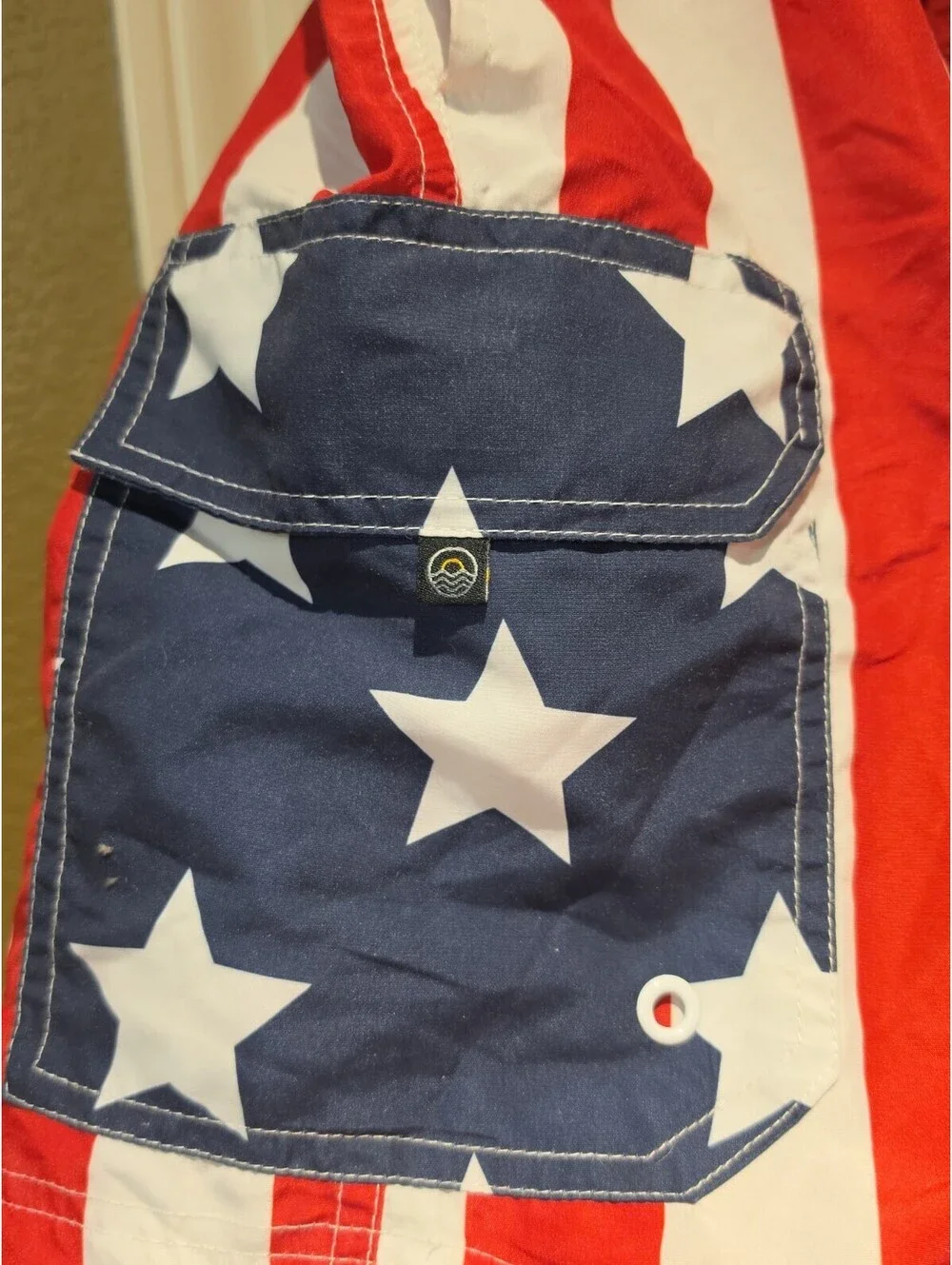 NBN Gear NBNgear Swim Trunks Red White Blue Flag 4th July  Mens L No Liner
